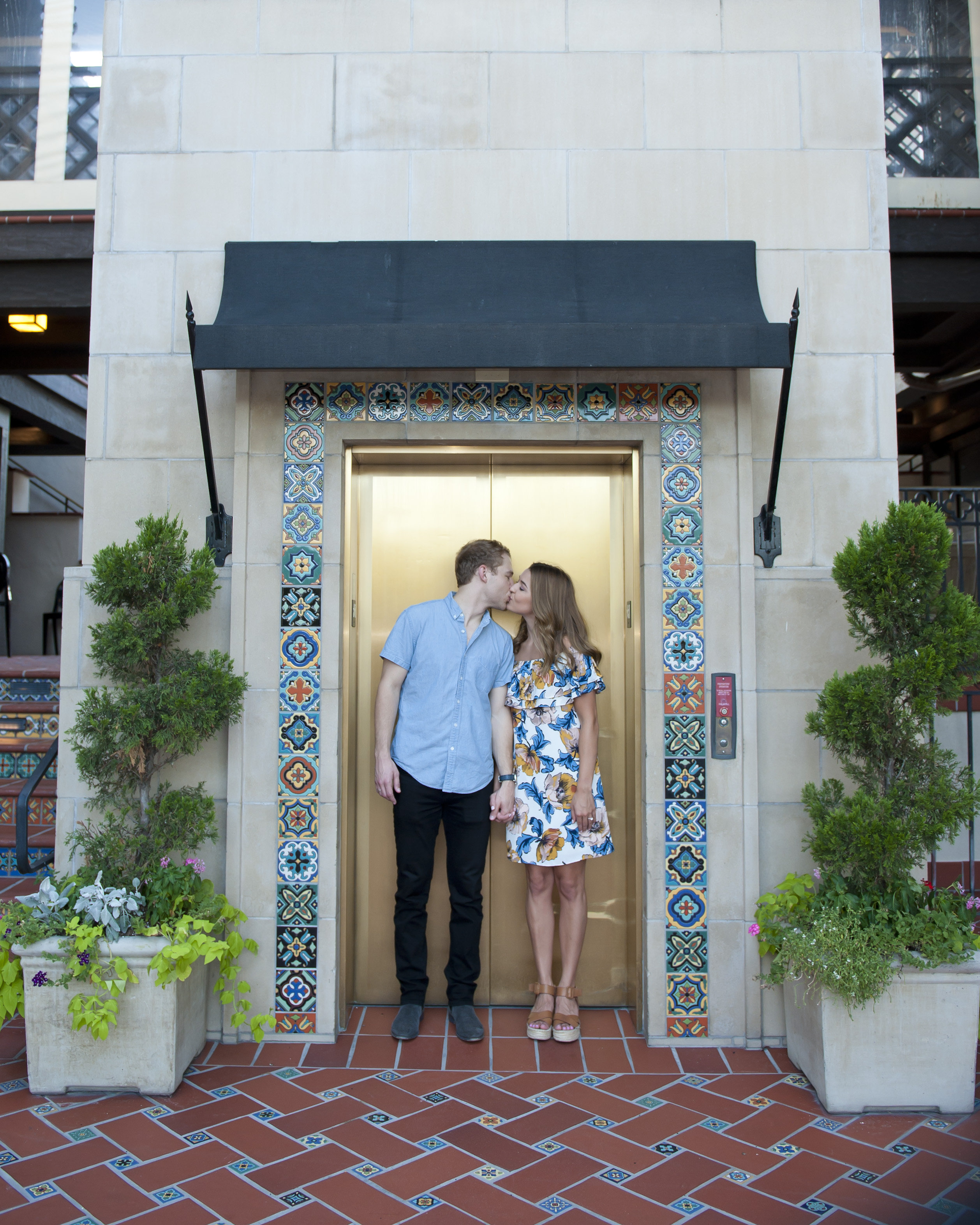 Couple Kissing in a Beautiful Entryway